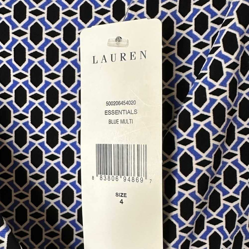 Lauren Ralph Lauren blue essentials geometric V neck dress women’s size 4 - Picture 6 of 14